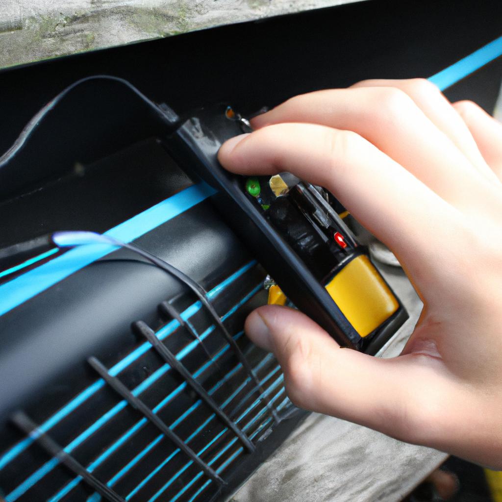 Person adjusting radio signal equipment